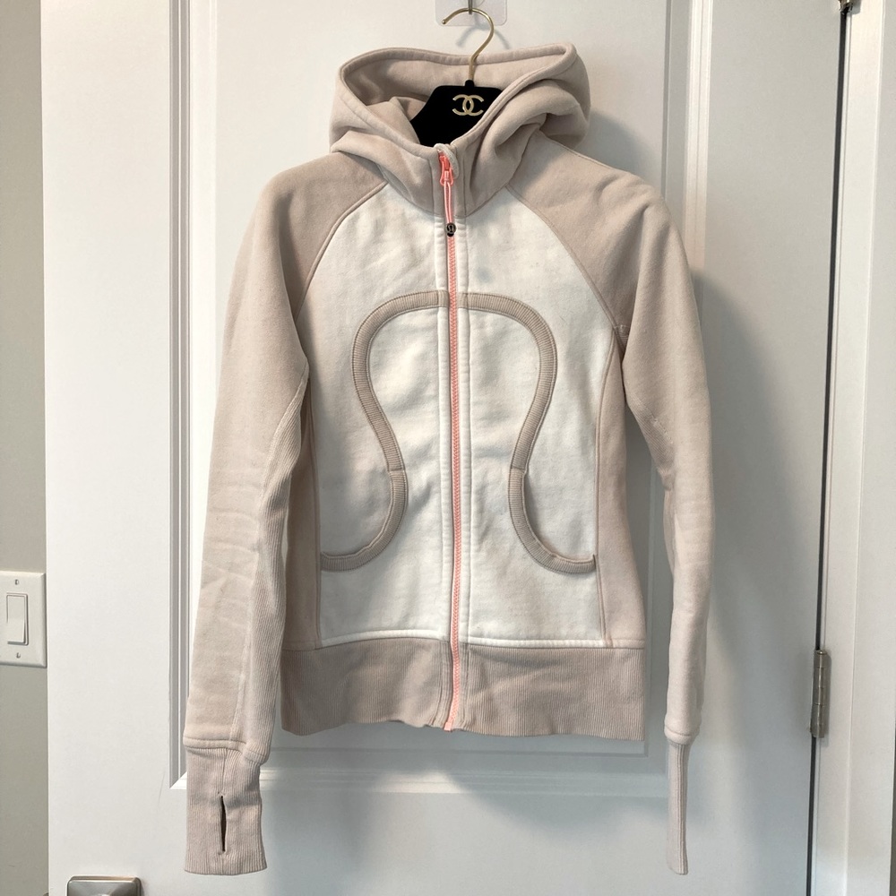 Lululemon beige/white Scuba Zip Hoodie sz2